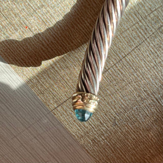 DAVID YURMAN Cable Blue Topaz 925 Sterling Silver 14K Gold 5mm Bracelet