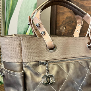 CHANEL Paris Biarritz Large Metallic Gold Coated Canvas Tote Bag ADI11203