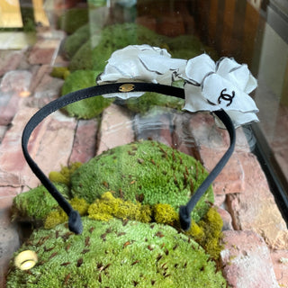 CHANEL Camellia CC Black White Fabric Headband