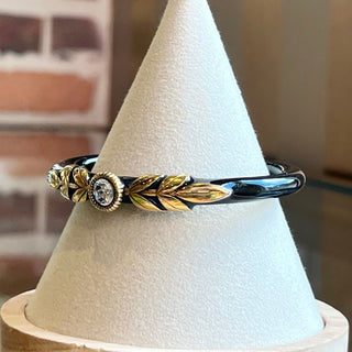 FENDI Black Enamel Gold Leaf Crystal Cuff Bracelet