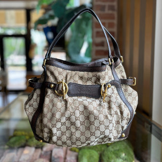 GUCCI Jockey GG Brown Monogram Canvas Hobo Bag