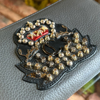 CHRISTIAN LOUBOUTIN Zip Around Gray Leather Studded Long Wallet