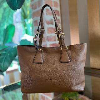 PRADA Brown Vitello Daino Leather Tote
