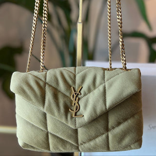 SAINT LAURENT Loulou Puffer Quilted Mini Green Shoulder Bag