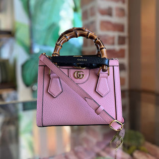 GUCCI Diana Small Textured Dollar Calfskin Web Tote Bag