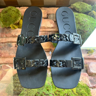 GUCCI Black Rubber Chain Flat Sandals SZ 40 (10US)