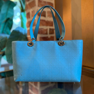 CHRISTIAN DIOR Medium Light Blue Cannage Vintage Tote