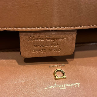 FERRAGAMO The Studio Medium Beige Brown Canvas Calfskin Gancini Tote Bag