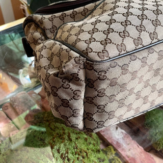 GUCCI Beige Brown GG Canvas Diaper Crossbody Bag