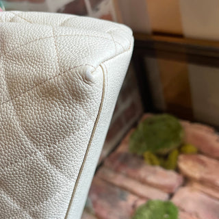 CHANEL CC Tote Cream Quilted Caviar Leather Vintage Tote Bag
