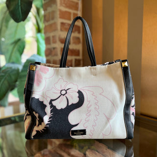 VALENTINO Floral Print Canvas Tote