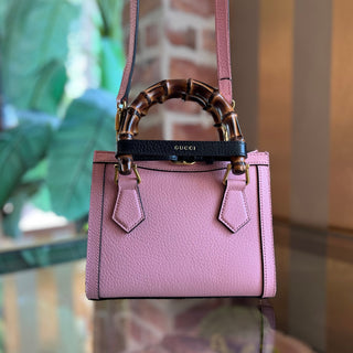 GUCCI Diana Small Textured Dollar Calfskin Web Tote Bag