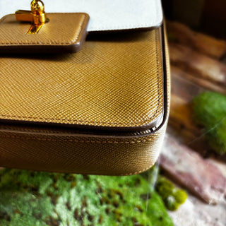 PRADA Saffiano Pattina Caramel Talco Crossbody