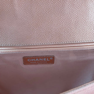 CHANEL Large Boy Bag Peach Quilted Matte Caviar Leather Shoulder Bag