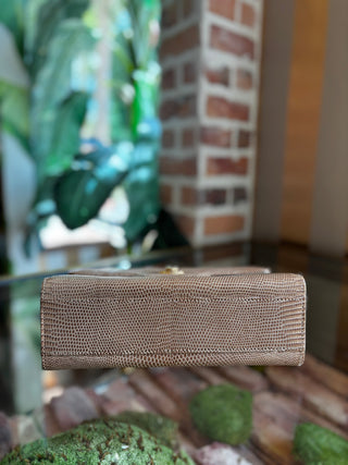GUCCI Beige Vintage Lizard Embossed Satchel