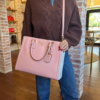 PRADA Galleria Pink Bicolor Saffiano Large Tote