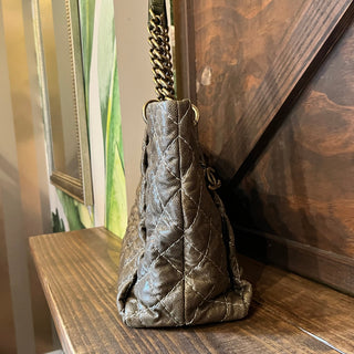 CHANEL Khaki Quilted Glazed Caviar Leather Coco Pleats Tote Bag ADI11206