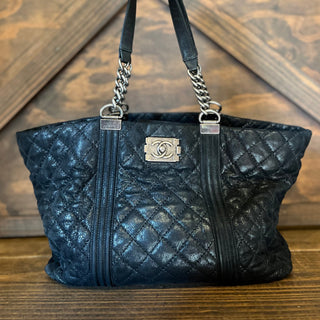 CHANEL Gentle Boy Large Black Quilted Goatskin Shopping Tote