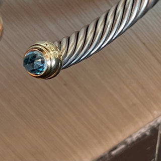 DAVID YURMAN Cable Blue Topaz 925 Sterling Silver 14K Gold 5mm Bracelet