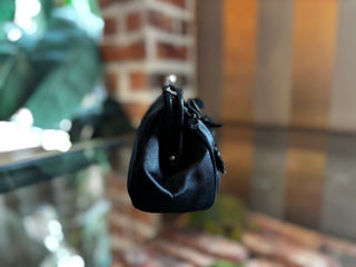 PRADA Black Satin Floral Applique Frame Evening Bag