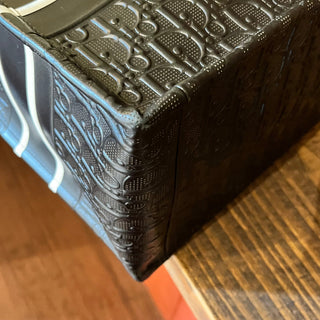 CHRSITIAN DIOR Black Embossed Logo Calfskin  Medium Book Tote