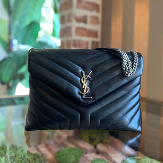 SAINT LAURENT Medium LouLou Black Matelasse Shoulder Bag