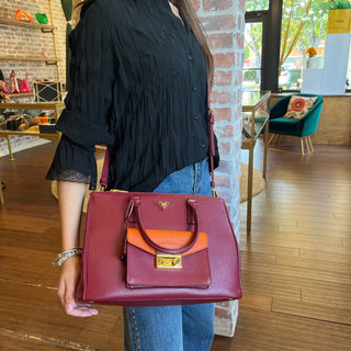 PRADA Bi-Color Saffiano Lux Leather Pocket Tote Bag
