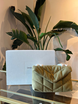 SAINT LAURENT Loulou Puffer Quilted Mini Green Shoulder Bag