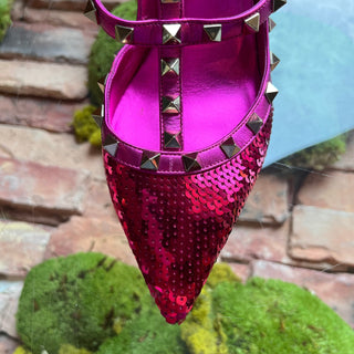VALENTINO Pink Leather Rockstud Sequin Heels SZ 41 (US 11)