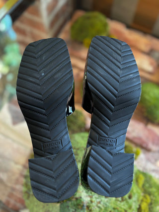 GUCCI Black Rubber Logo Platform Sandals