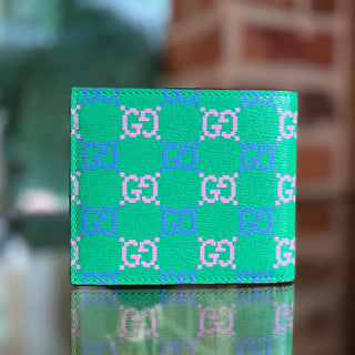 GUCCI Green Raccoon GG Print Leather Wallet