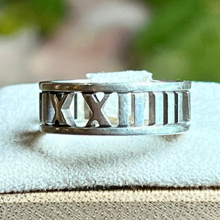 TIFFANY&CO 925 Sterling Silver Roman Numeral Atlas Ring SZ6.75