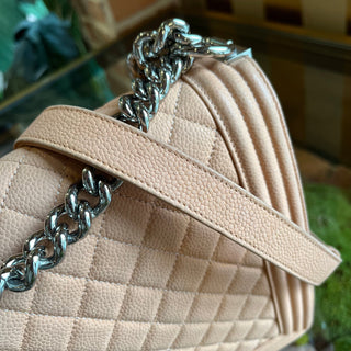 CHANEL Large Boy Bag Peach Quilted Matte Caviar Leather Shoulder Bag