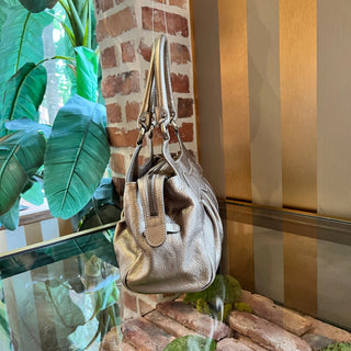 FERRAGAMO Metallic Champagne Leather Shoulder Bag