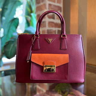PRADA Bi-Color Saffiano Lux Leather Pocket Tote Bag