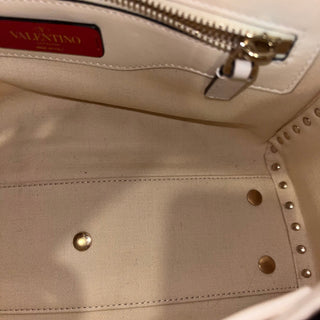 VALENTINO White Rockstud Leather Top Handle