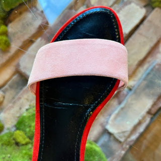 LOUIS VUITTON Pink Red Suede Rita Flat Sandals SZ 36.5 (6.5 US)