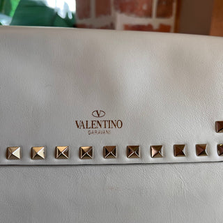 VALENTINO White Rockstud Leather Top Handle