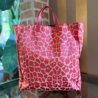 FENDI Shopper Pink Cheetah Print Canvas Tote