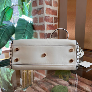 VALENTINO White Rockstud Leather Top Handle