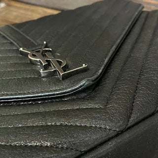 SAINT LAURENT YSL College Black Sheepskin Matelassé Chevron Monogram Shoulder Bag
