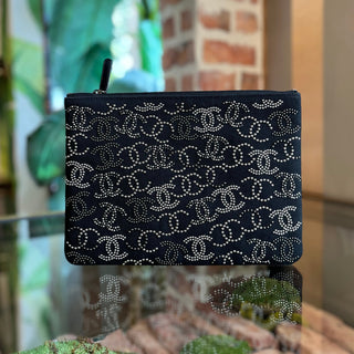 CHANEL O Case Medium CC Canvas Studded Clutch ADI1219