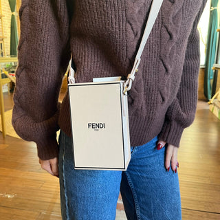 FENDI Vitello Fluffy Logo Vertical Box Crossbody