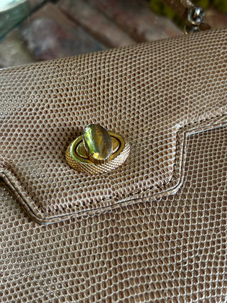 GUCCI Beige Vintage Lizard Embossed Satchel
