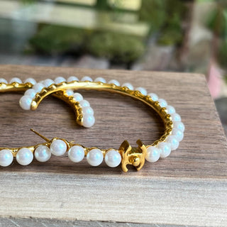 CHANEL Pearl CC More is More Small Hoop Earrings