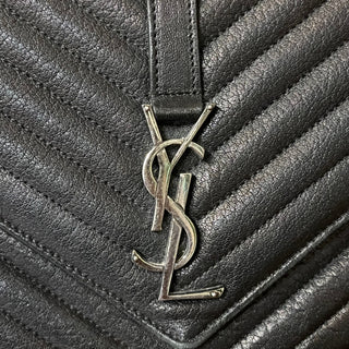 SAINT LAURENT YSL College Black Sheepskin Matelassé Chevron Monogram Shoulder Bag