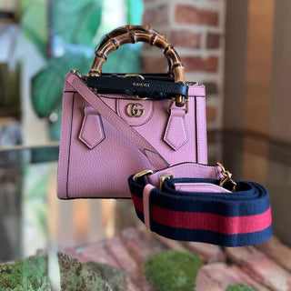 GUCCI Diana Small Textured Dollar Calfskin Web Tote Bag