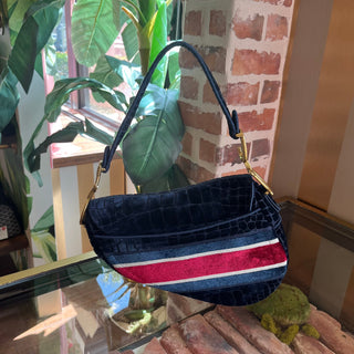 DIOR Saddle Navy Blue Velvet Shoulder Bag