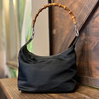 GUCCI Bamboo Black Nylon Shoulder Bag