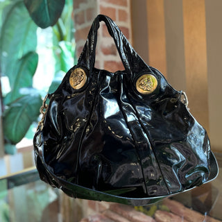 GUCCI Hysteria Medium Black Patent Hobo Bag
